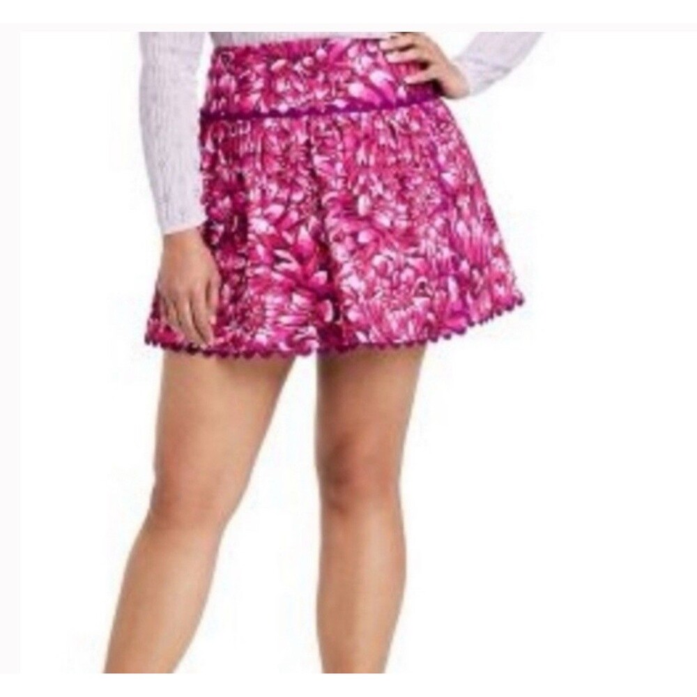 Kika Varga Target Mini Skirt Women Pink Floral Cotton Preppy Resort Size 14 NWT